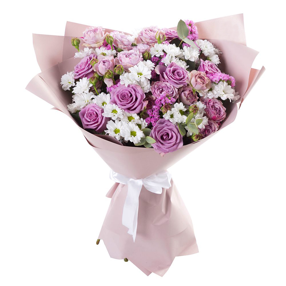 White Daisies Salmon Roses