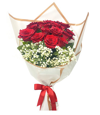 Baby's Breath and Red Rose Bouquet