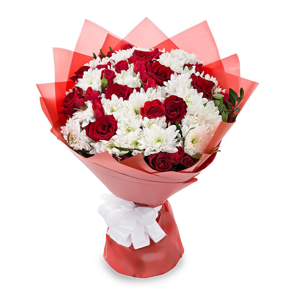 White Daisy Red Rose Bouquet