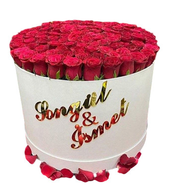 101 Roses in a Named White Cylindrical Box
