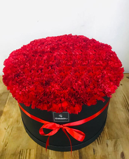 Red Carnations in a Cylindrical Box